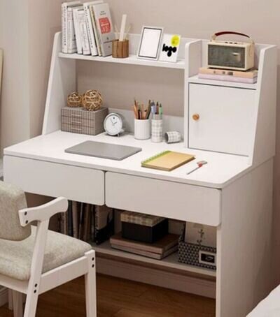 Kids Children white wooden writing storage drawers shelves school table desk