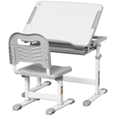 HOMCOM Kids Desk and Chair Set w/ Drawer, Pen Slot Hook - Grey