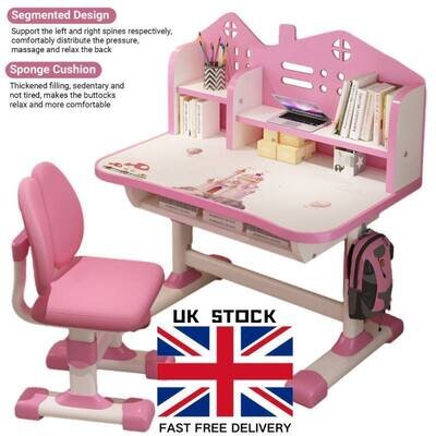 Ergonomic Children Kids Study Desk and Chair Set Height Adjustable 105cm Pink