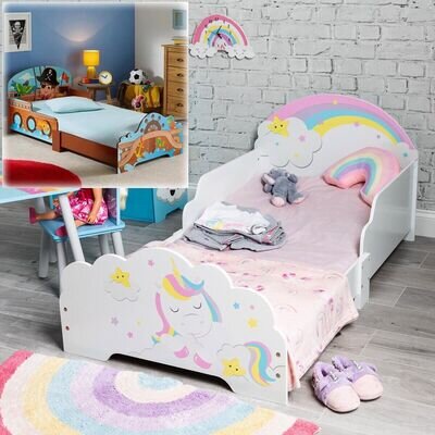 Wooden Toddler Kids Junior Children's Wood Single Bed Nursery Bedroom Furniture