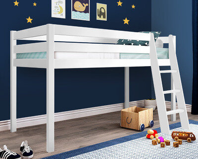 Kids Bunk Beds Mid Sleeper with Ladder Children Pine Wooden Bed Frame Cabin Bed