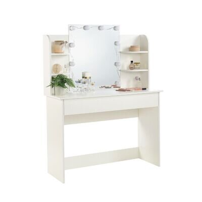 White Dressing Table with Drawers Make Up Desk 90cm LED Mirror Modern Bedroom