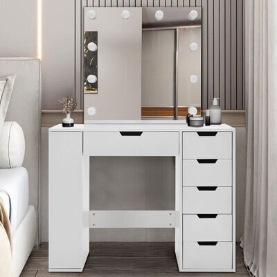 Dressing Table Makeup Vanity Set Led Mirrored Drawer Makeup Cosmetic Desk Stool