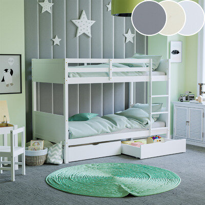 Double Wooden Bunk Bed Solid Pine Children Bed Frame With Memory Foam Mattress