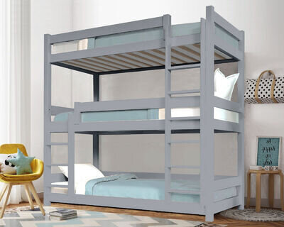 Triple Bunk Beds High Sleeper Kids Children Pine Wooden Bed Frame With Stairs