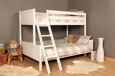 3ft 4ft Triple wooden Bunk Bed kids Pine White or Grey & Mattress Option