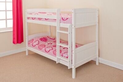 2ft6 Shorty 3ft Single Bunk Bed Wooden Frame in Pine White Split into 2 Beds