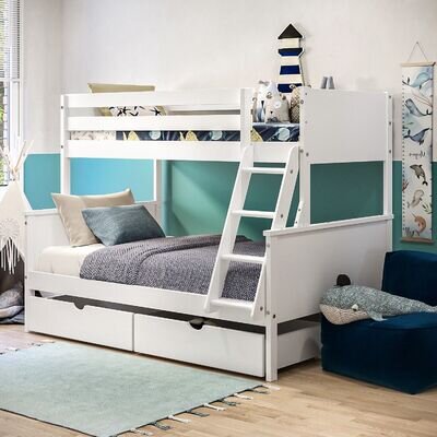 White Triple Sleeper Bunk Bed with Storage Drawers - Parker PAR001