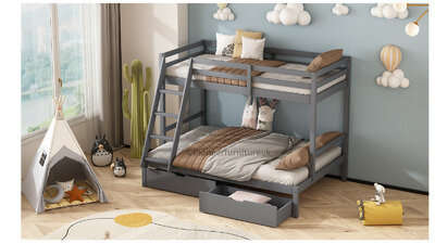 Kids Adult Triple Bunk Bed with Spacious Small Double / Single Bed in Grey