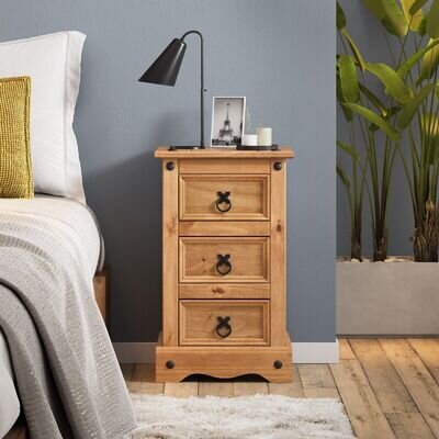 Corona Bedside Cabinet 3 Drawer Table Chest Solid Pine by Mercers Furniture®