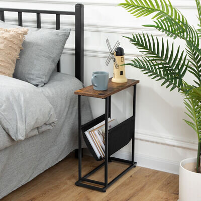 HOOBRO Slim Side Table Narrow End Table Bedside Tables Small Table Metal Frame