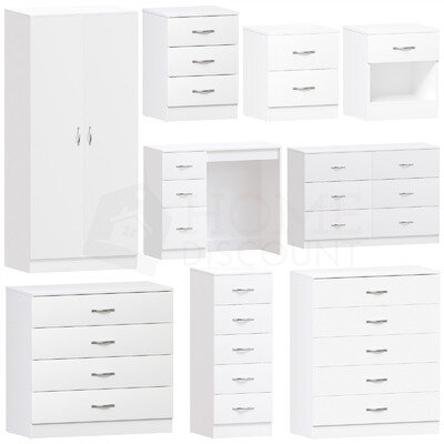 White Chest of Drawers Bedside Table Wardrobe Desk Modern Bedroom Furniture