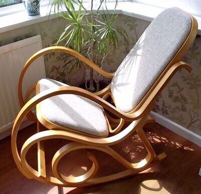 NEW BENTWOOD THONET ROCKING CHAIR PADDED SEAT BIRCH LIVING BED ROOM CONSERVATORY