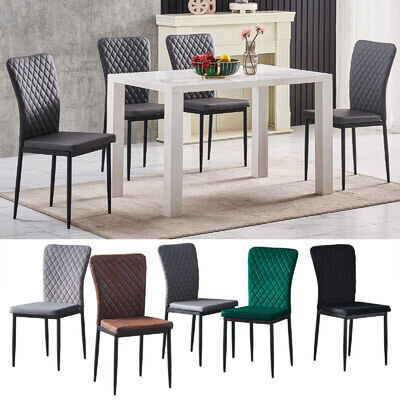 4/6 Dining Chairs Set Faux Leather Metal Legs PADDED SEAT Home Room Restaurants