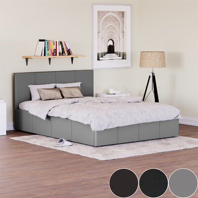 Ottoman Storage Gas Lift Leather Bed Single Double King Memory Foam Mattress