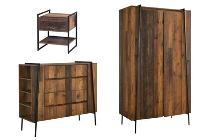 Bedroom Set Rustic Oak Wardrobe 4 Drawer Modern Chest of drawers Bedside Table