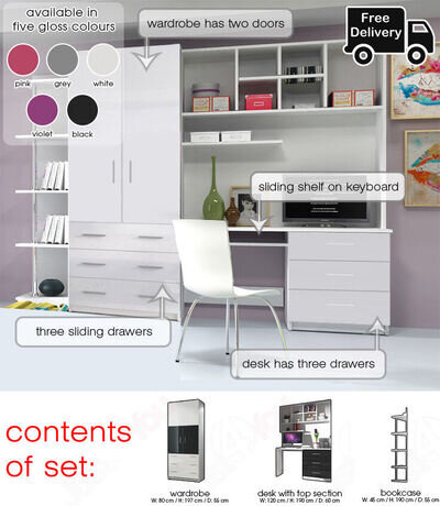 MODERN BEDROOM WALL UNIT SET WARDROBE DESK BOOKSHEL BOY GIRL CHILD YOUTH