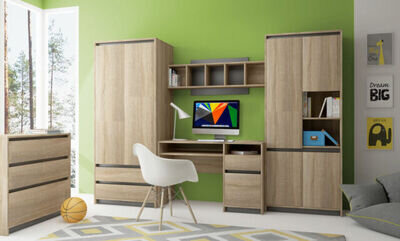 Children teens bedroom furniture in oak sonoma colour with grey matt insert