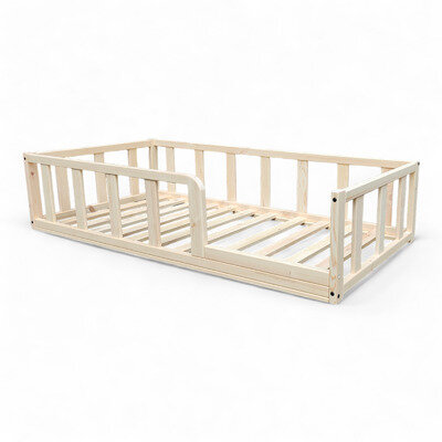 Floor Bed with Rails and Slats| Handmade Solid Wood Montessori Bed Frame