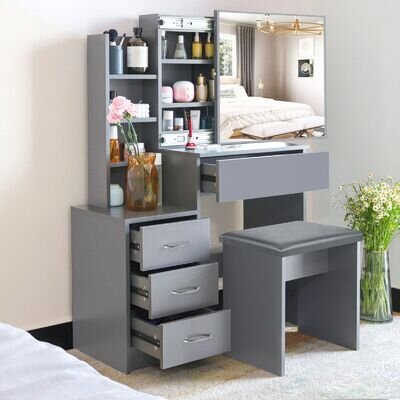 Dressing Table With Drawers Mirror Stool Set Makeup Desk Vanity Table Bedroom