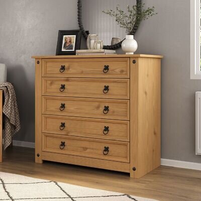 Corona Chest of Drawers Pine 5 Drawer Solid Pine Mexican Wax