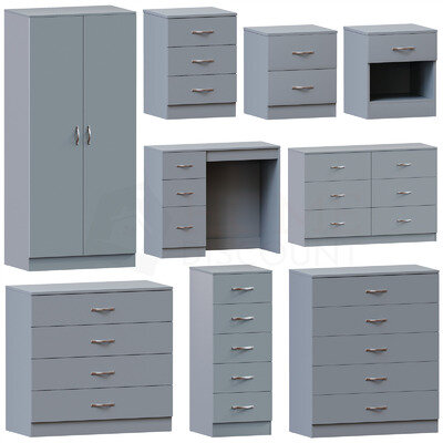 Grey Chest of Drawers Modern Bedroom Furniture Bedside Table Wardrobe Desk