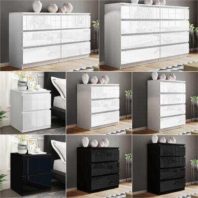 High Gloss Chest of Drawers 2 to 8 Bedside Table Cabinet Bedroom Furniture