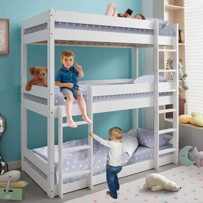 Triple Bunk Beds Kids Children High Sleeper Pine 3FT Single Wooden Bed Frame