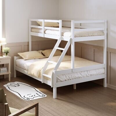 Solid Pine Wood Triple Bunk Bed 3ft Single 4ft6 Double Children White Bed Frame