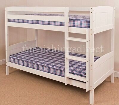 3FT SINGLE, 2FT6 SHORTY WHITE, ANTIQUE, NATURAL PINE BUNK BED + MATTRESS OPTIONS