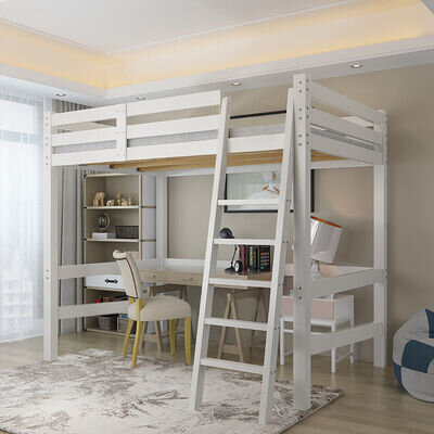 3FT High Sleeper Cabin Bed Adult Kid Loft Bed Wooden Bunk Bed Frame Ladder White