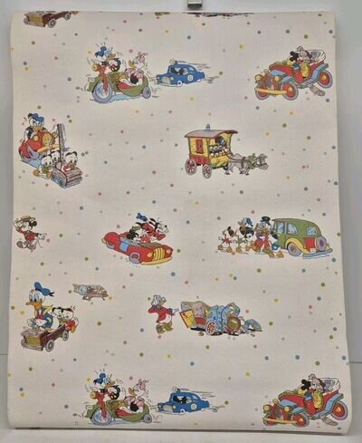 Vintage Disney Wallpaper Near Full Roll Mickey Mouse Donald Scrooge Goofy Car