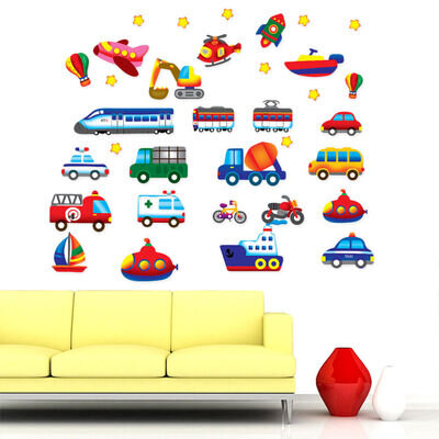 Cartoon Car Aircraft Ferry Wall Stickers for Kids Room Bedroom Nursery Home