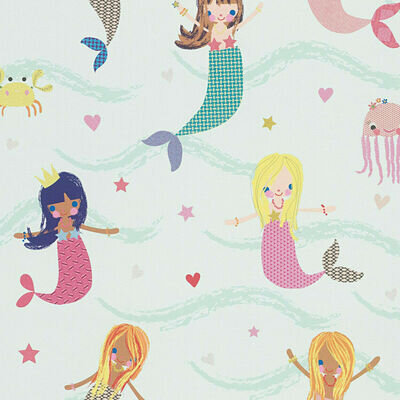 A.S CREATION GREEN CHILDRENS COLOURFUL CARTOON MERMAIDS WALLPAPER 30569-1