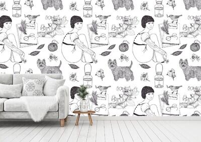 3D Sketch Girl Dog B6171 Wallpaper Wall Mural Removable Self-adhesive Amy