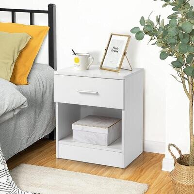 Bedroom Nightstand Compact Bedside Table One Drawer Storage Cabinet White