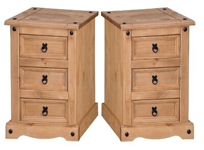 Corona Bedside Cabinet 3 Drawer Chest Table Solid Pine x2 by Mercers Furniture®