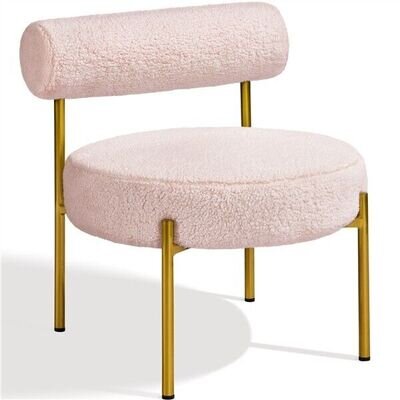 Boucle Fabric Tub Chair with Round Padded Seat and Gold Metal Legs Living Room