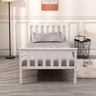 SINGLE BED PINE FRAME 3FT WHITE WOODEN SHAKER STYLE BEDROOM FURNITURE