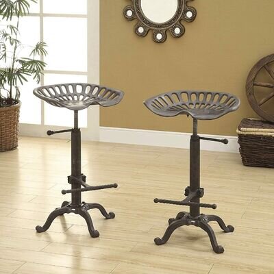 2x Adjustable Tractor Seat Bar Stool Rustic Cast Iron Industrial Chair Vintage