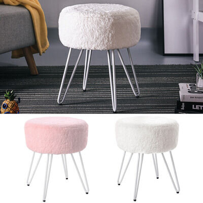 Dressing Table Makeup Stool Fluffy Padded Pouffe Bedroom Chair Seat Hairpin Legs