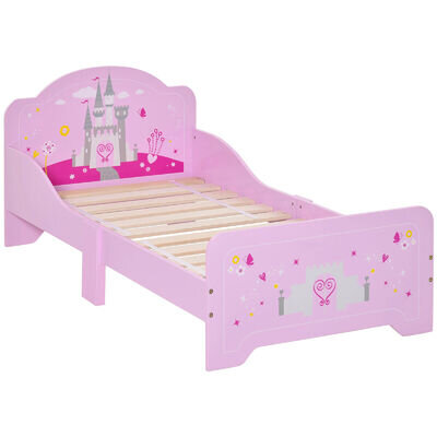 Kids Bed Princess Castle Theme w/ Side Rails Slats Home Furniture for 3 - 6 Yrs