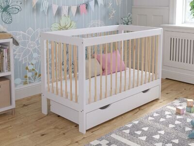 Luca White Baby Cot Bed 120x60cm with Aloe Vera Mattress