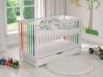 Baby Cot Bed 120x60cm with Covered Drawer & Deluxe Aloe Vera Mattress