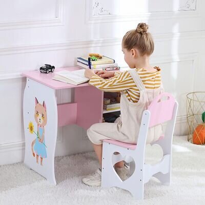 Heavy Kids Wooden Desk And Chair Set For Study Home Work Writing Reading Table