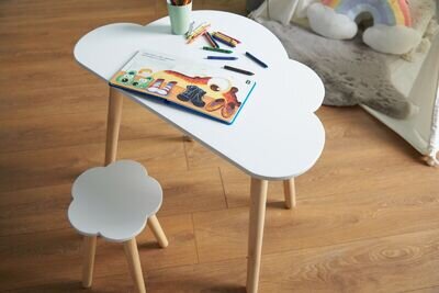 Childrens (4-8y) CLOUD DESK Table Chair Set Kids Study Furniture White Wood Play