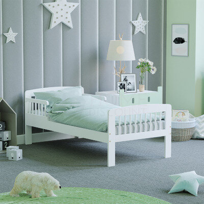 White Toddler Wood Bed Frame Childrens Kids Junior Bedframe Bedroom Furniture