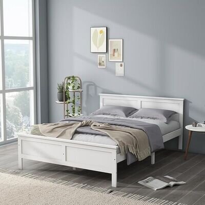 Modern 3FT Single / 4FT6 Double Wooden Bed Frame Solid Wood Pine Bed in White UK