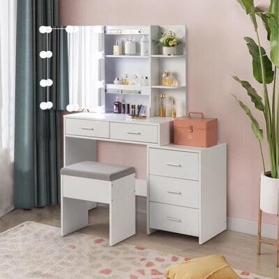 Large Dressing Table With Mirror Drawers Stool Vanity Set Bedroom Makeup Table