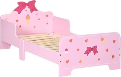 Kids Toddler Bed w/Princess-Themed Patterns, Safety Rails, 143 x 74 x 59cm Pink